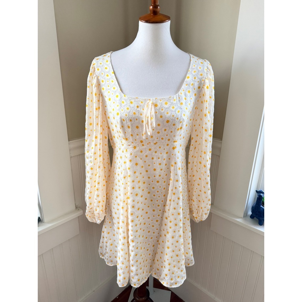 Staud Juniper Daisy Floral Mini Dress Square Neck Balloon Sleeve Size 10